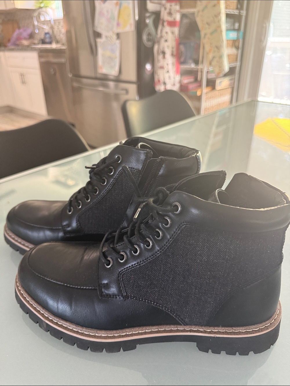 Steve Madden Black Leather and Fabric Chukka Boots